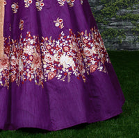 Purple Embroidered Raw Silk Lehenga Choli