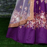 Purple Embroidered Raw Silk Lehenga Choli