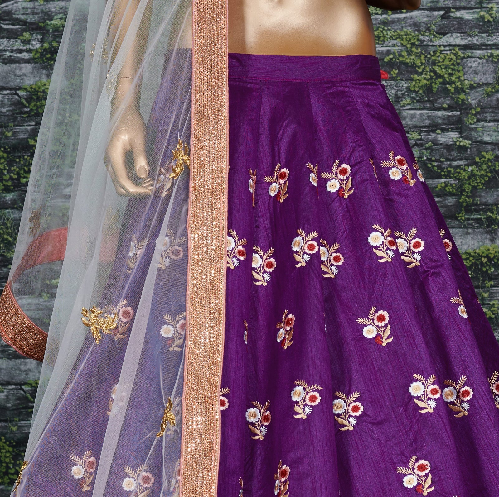 Purple Embroidered Raw Silk Lehenga Choli