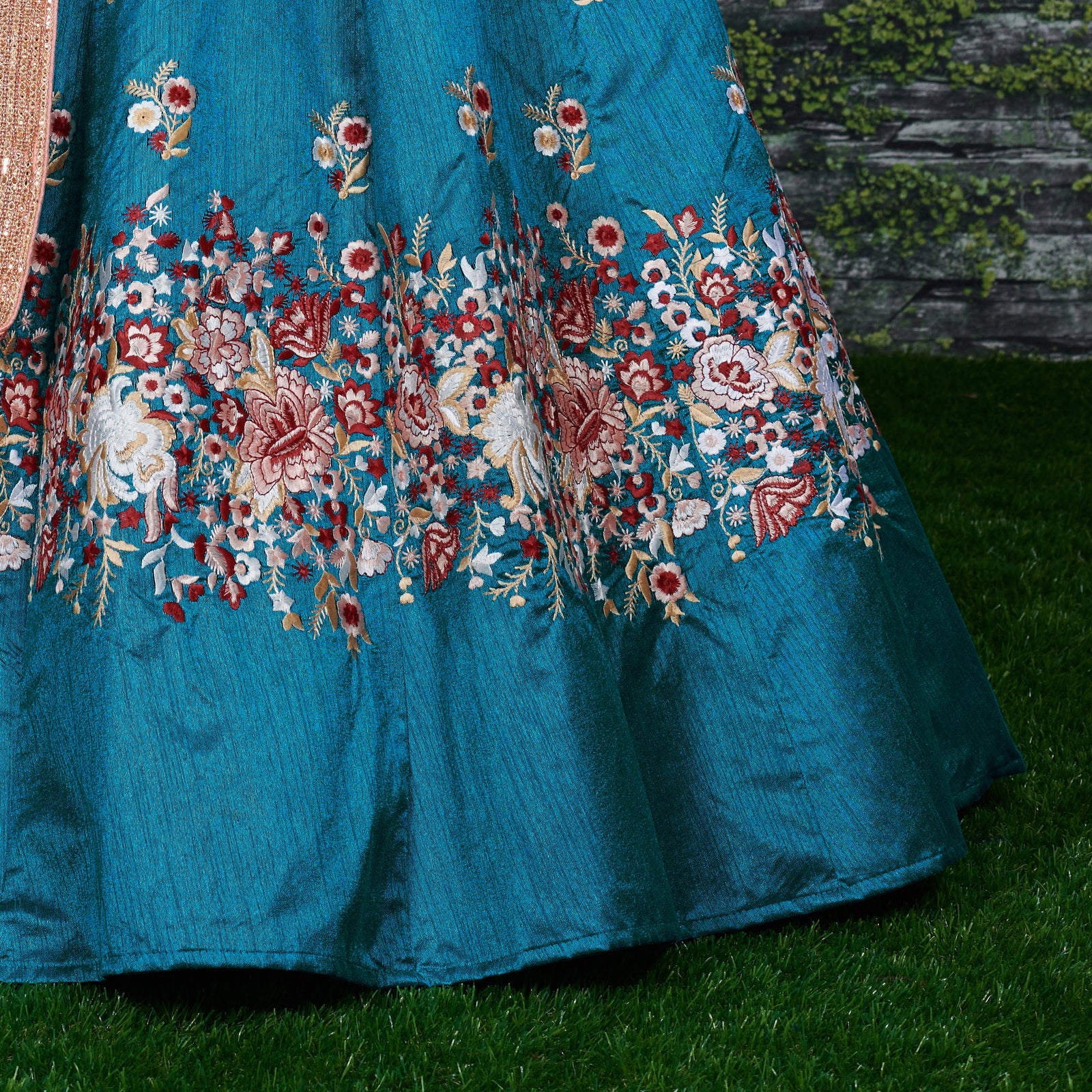 Rama Green Embroidered Raw Silk Lehenga Choli