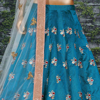 Rama Green Embroidered Raw Silk Lehenga Choli