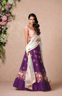 Purple Embroidered Raw Silk Lehenga Choli