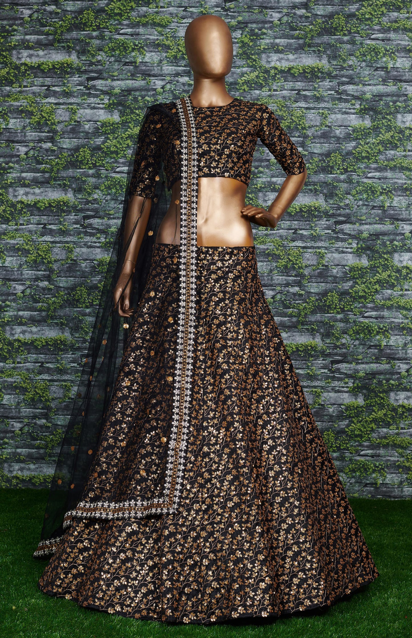 Black Raw Silk Embroidered Lehenga Choli Set