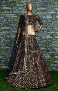 Black Raw Silk Embroidered Lehenga Choli Set