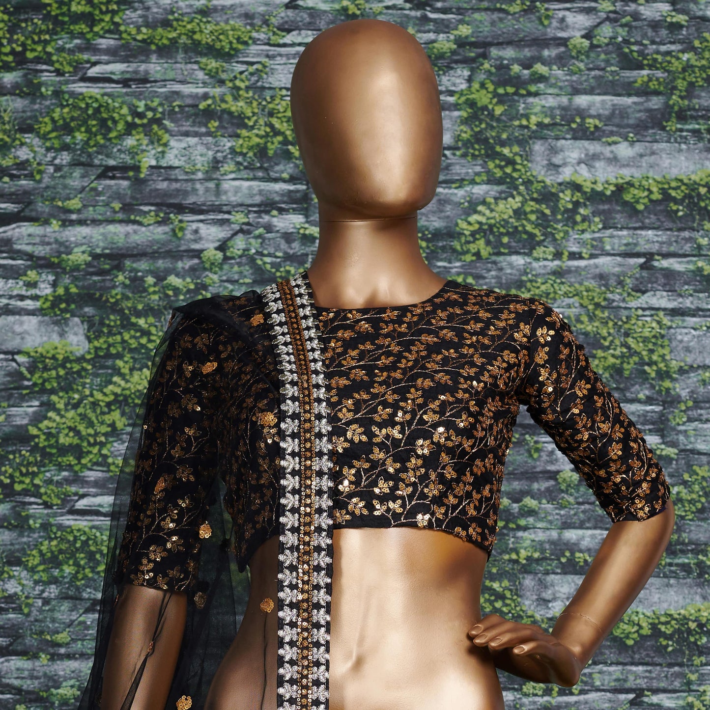 Black Raw Silk Embroidered Lehenga Choli Set
