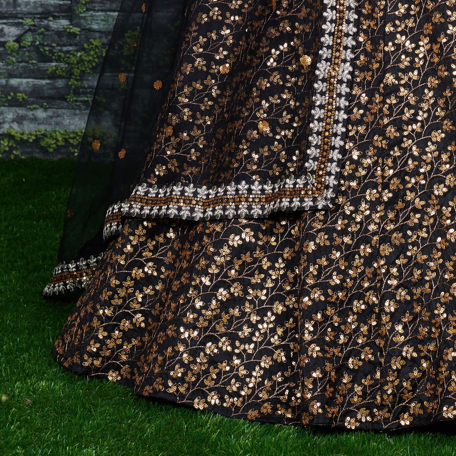 Black Raw Silk Embroidered Lehenga Choli Set