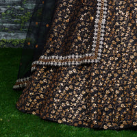 Black Raw Silk Embroidered Lehenga Choli Set
