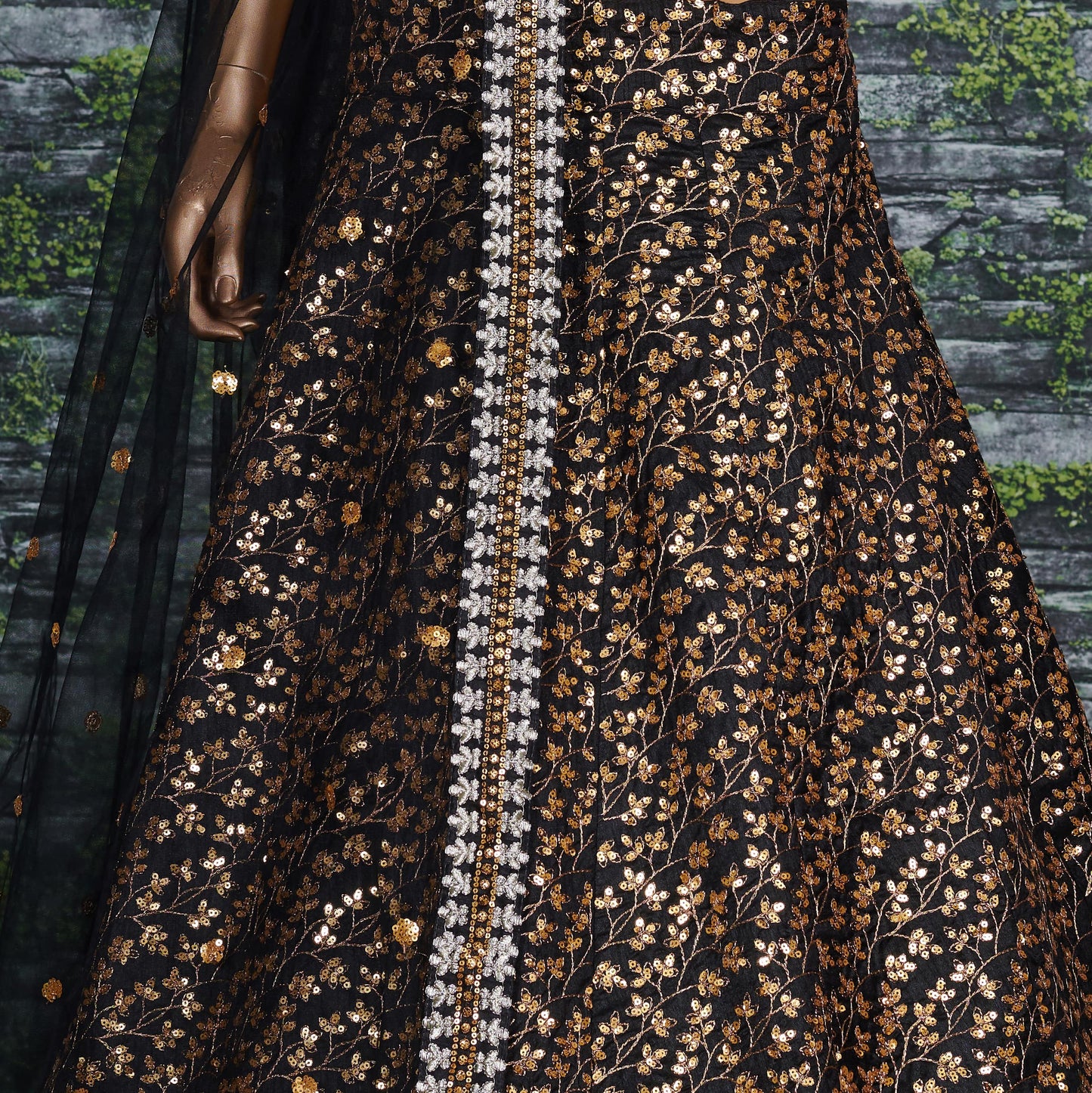 Black Raw Silk Embroidered Lehenga Choli Set