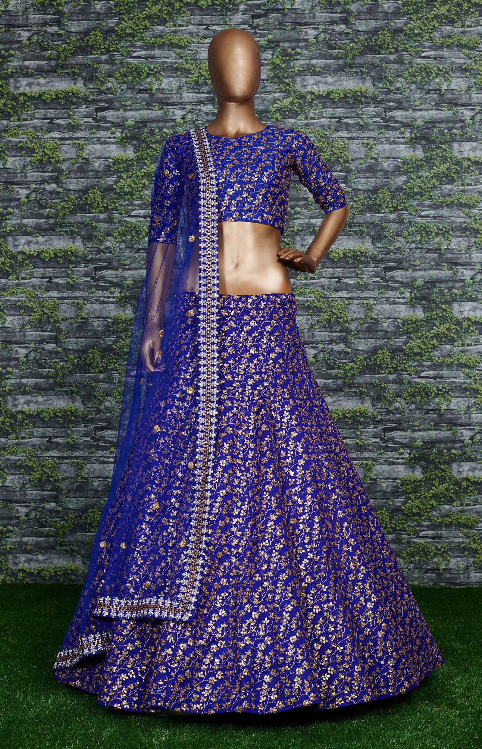 Blue Raw Silk Embroidered Lehenga Choli Set