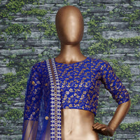 Blue Raw Silk Embroidered Lehenga Choli Set