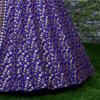 Blue Raw Silk Embroidered Lehenga Choli Set