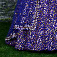 Blue Raw Silk Embroidered Lehenga Choli Set