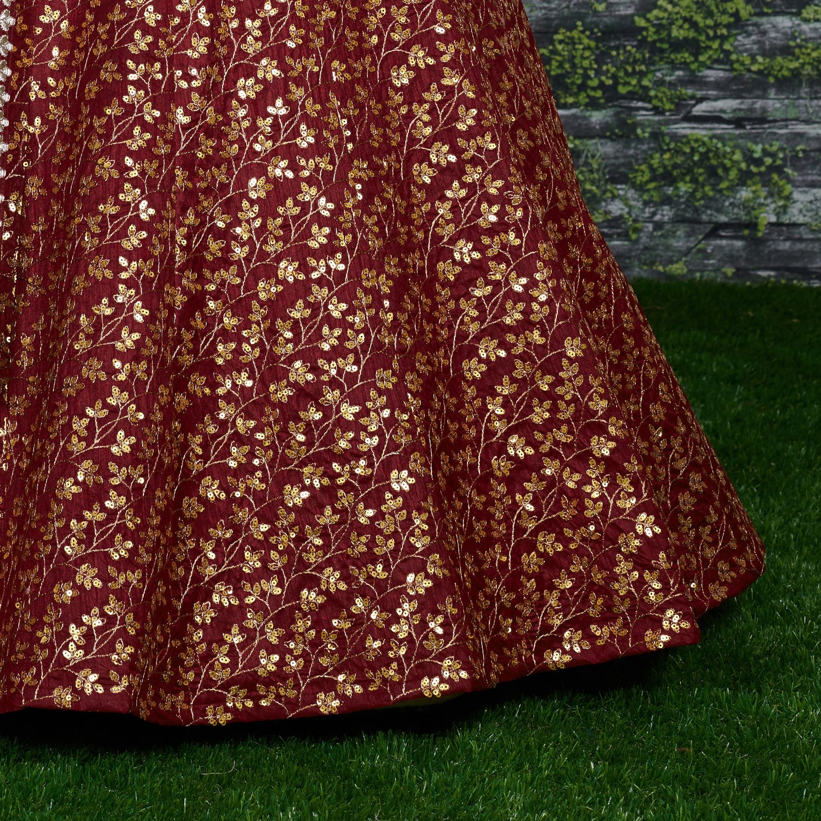 Marron Raw Silk Embroidered Lehenga Choli Set