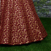 Marron Raw Silk Embroidered Lehenga Choli Set