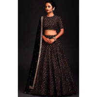 Black Raw Silk Embroidered Lehenga Choli Set