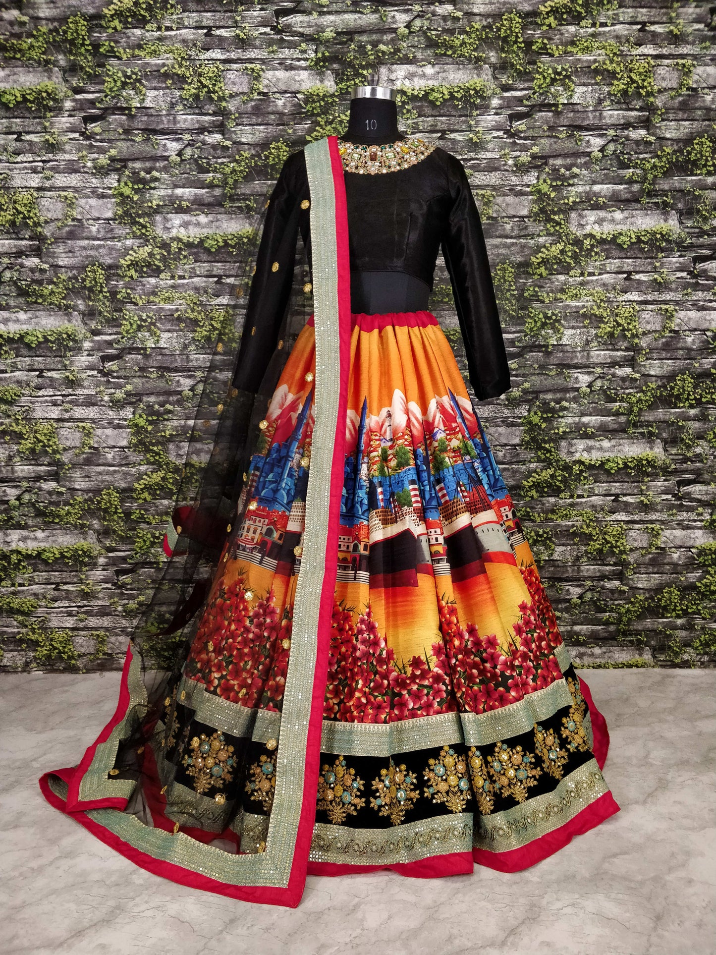 Black Velvet Blouse Designer Lehenga Set