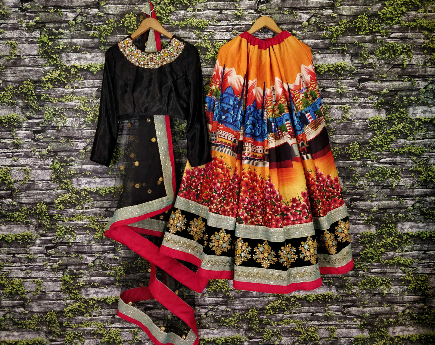 Black Velvet Blouse Designer Lehenga Set