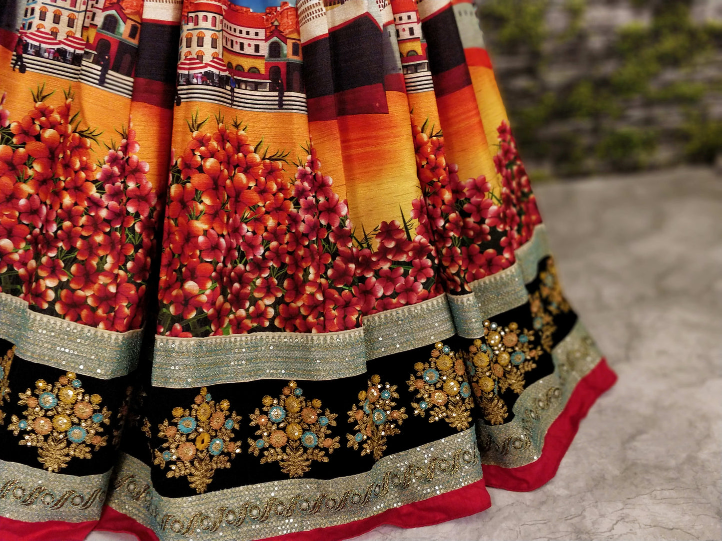 Black Velvet Blouse Designer Lehenga Set