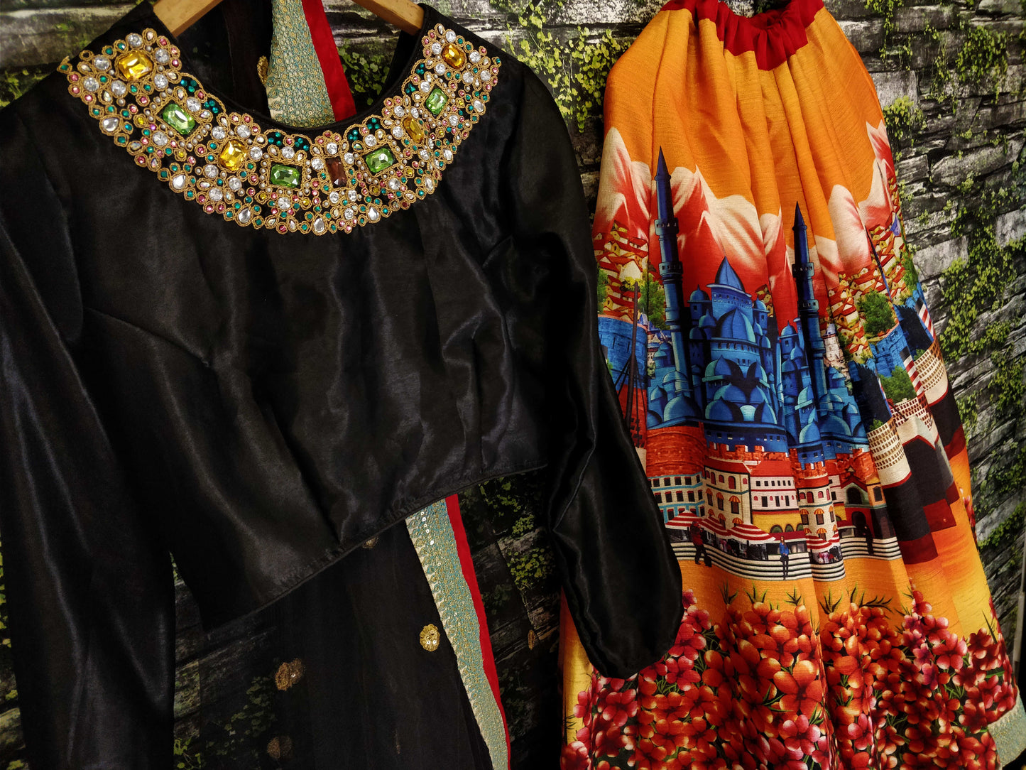 Black Velvet Blouse Designer Lehenga Set