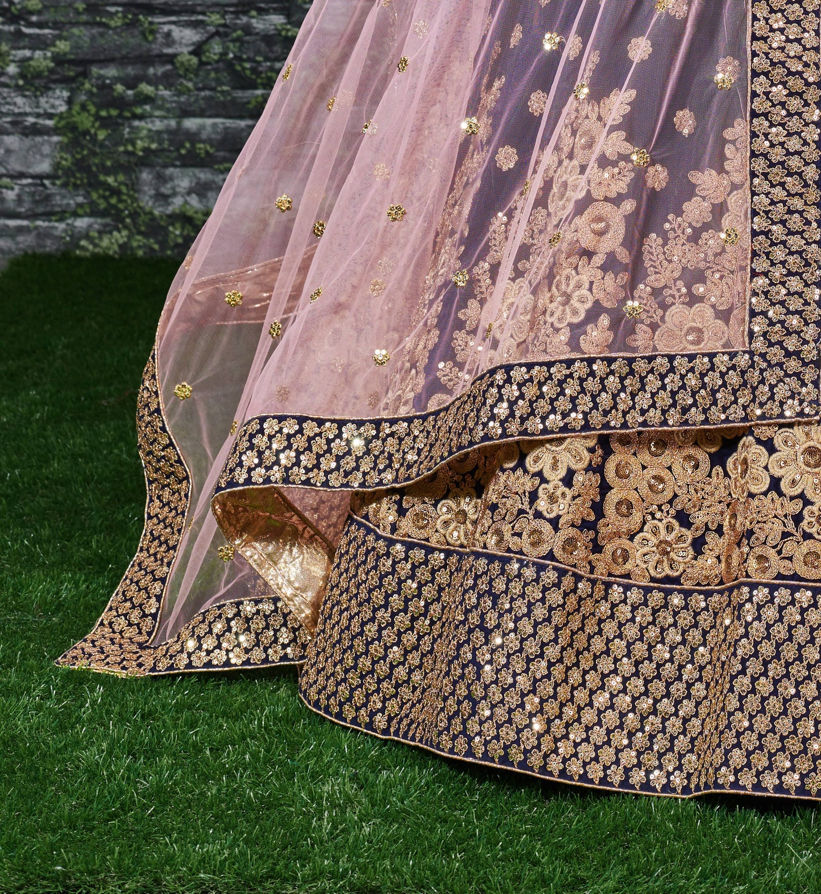 Royal Blue Velvet Embroidered Lehenga Set