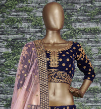 Royal Blue Velvet Embroidered Lehenga Set