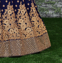 Royal Blue Velvet Embroidered Lehenga Set