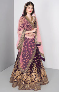 Royal Purple Velvet Embroidered Lehenga Set