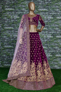 Royal Purple Velvet Embroidered Lehenga Set