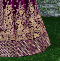 Royal Purple Velvet Embroidered Lehenga Set