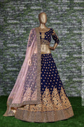 Royal Blue Velvet Embroidered Lehenga Set