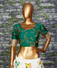 Cream Green Floral Khadi Organza Lehenga Set