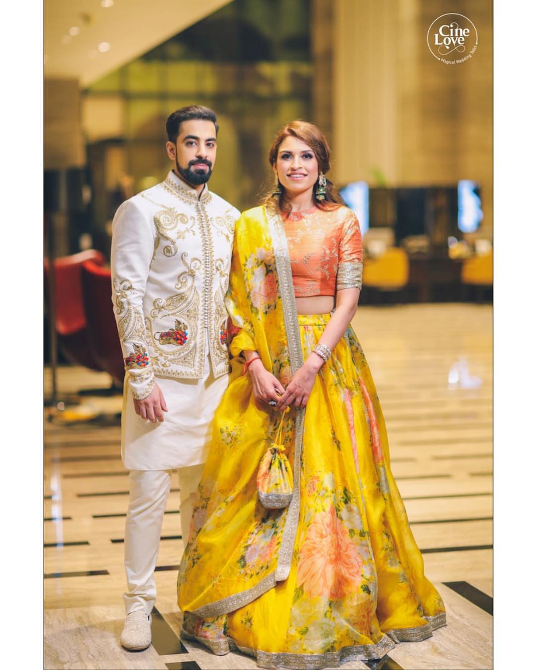 Yellow Orange Floral Khadi Organza Lehenga Set