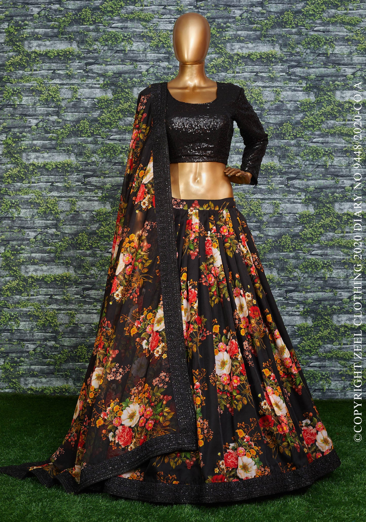 Midnight Blossom Organza Designer Lehenga Choli Set