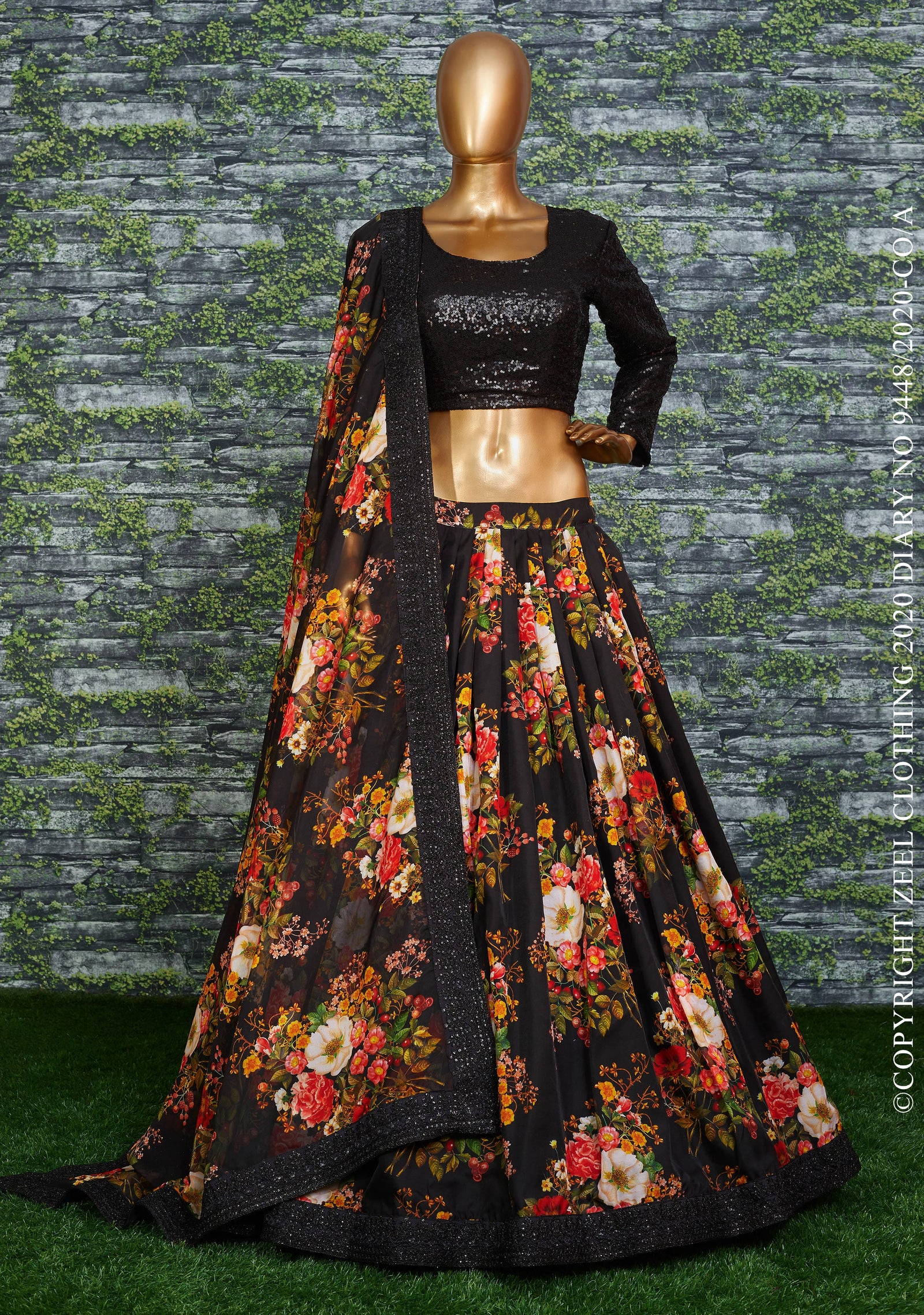 Midnight Blossom Organza Designer Lehenga Choli Set