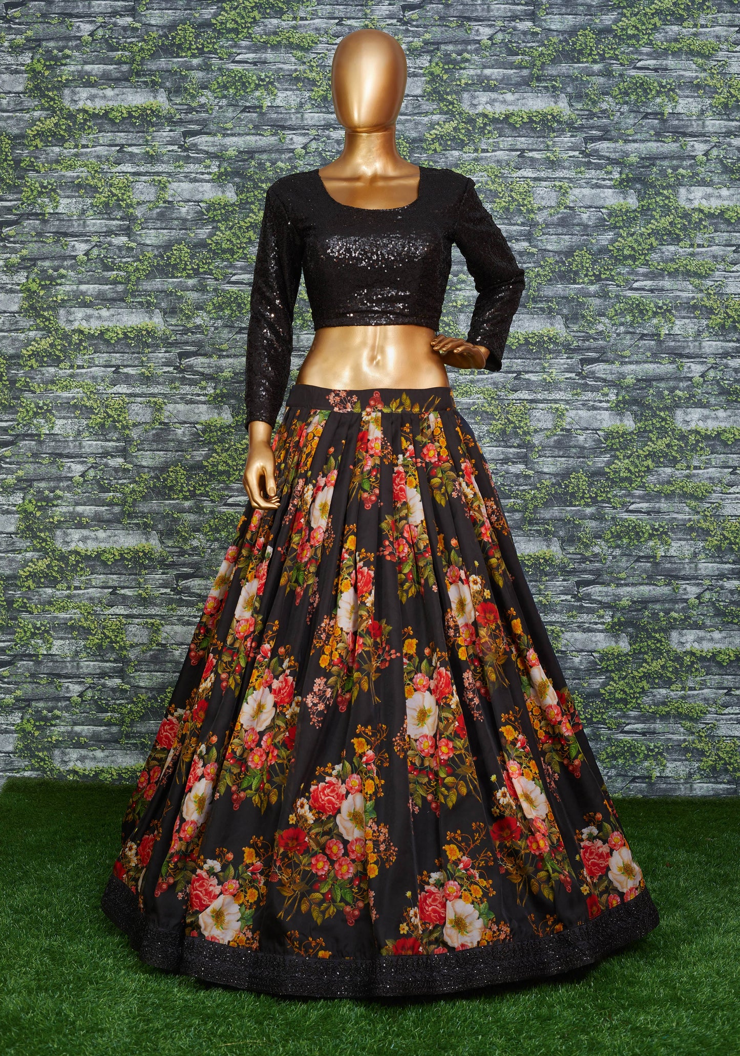 Midnight Blossom Organza Designer Lehenga Choli Set