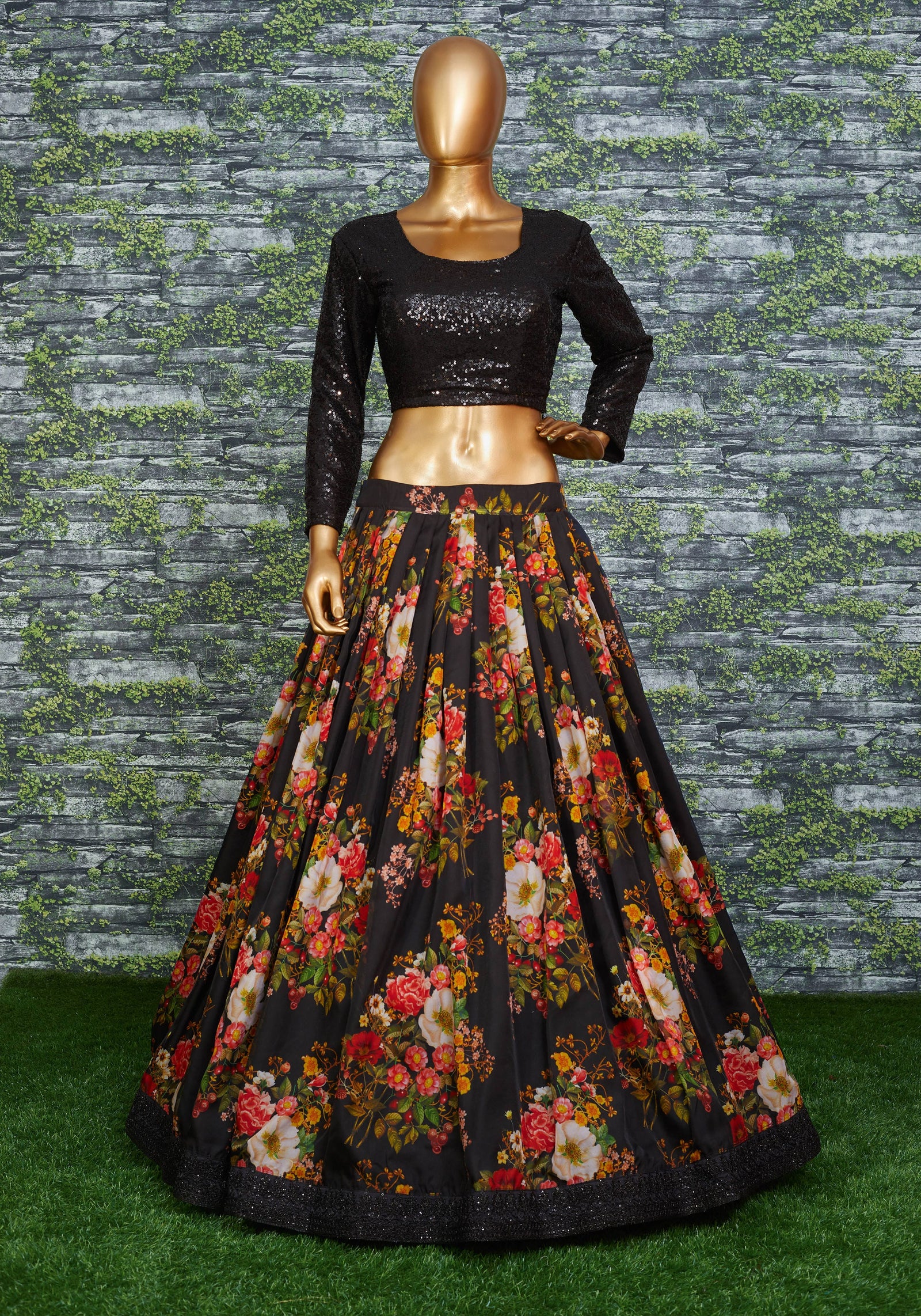 Midnight Blossom Organza Designer Lehenga Choli Set