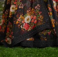 Midnight Blossom Organza Designer Lehenga Choli Set