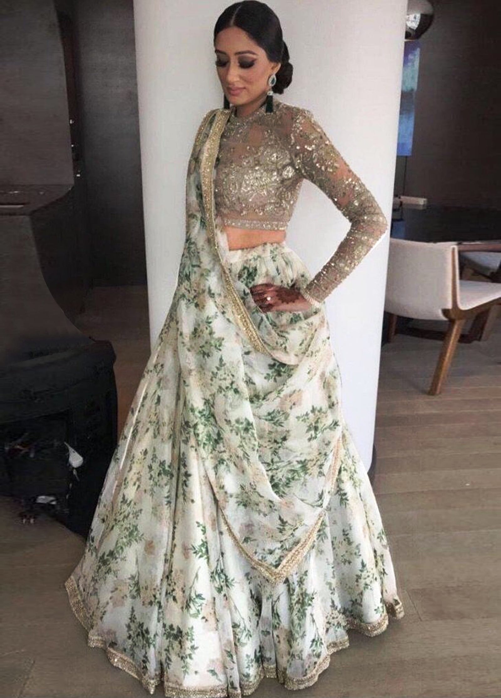 Ivory Bloom Organza Luxury Lehenga Choli Set