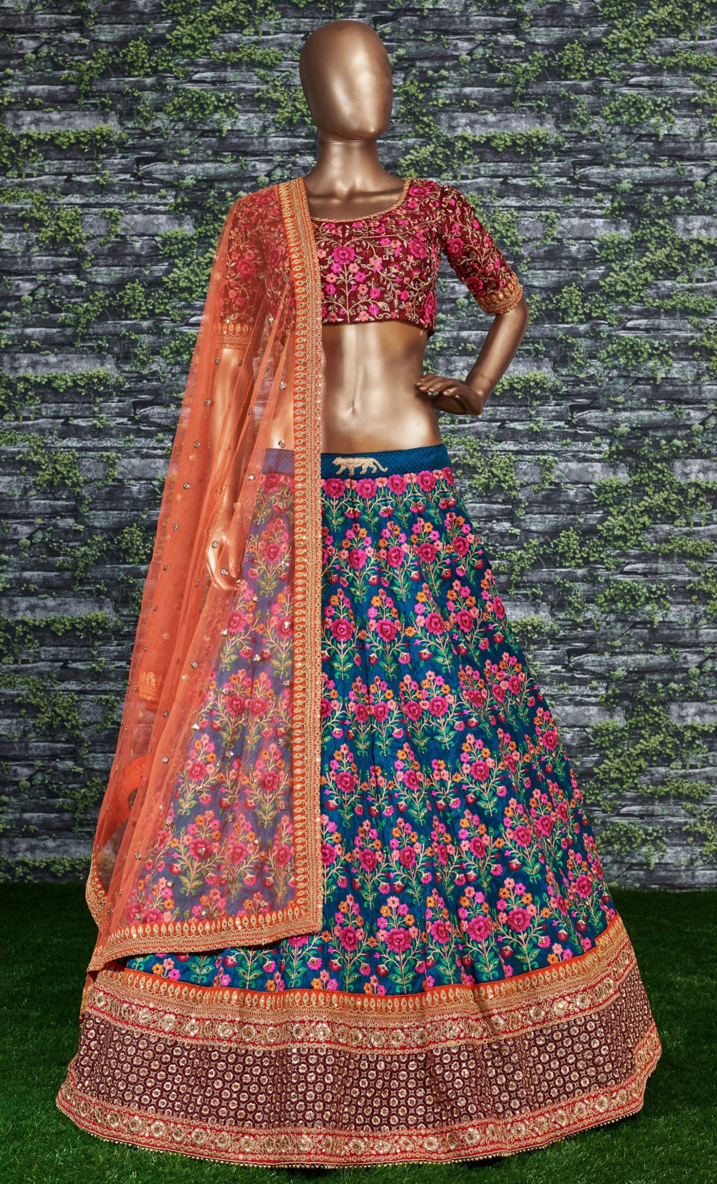 Sapphire Veil Mulbury Silk Bridal Lehenga Choli Set