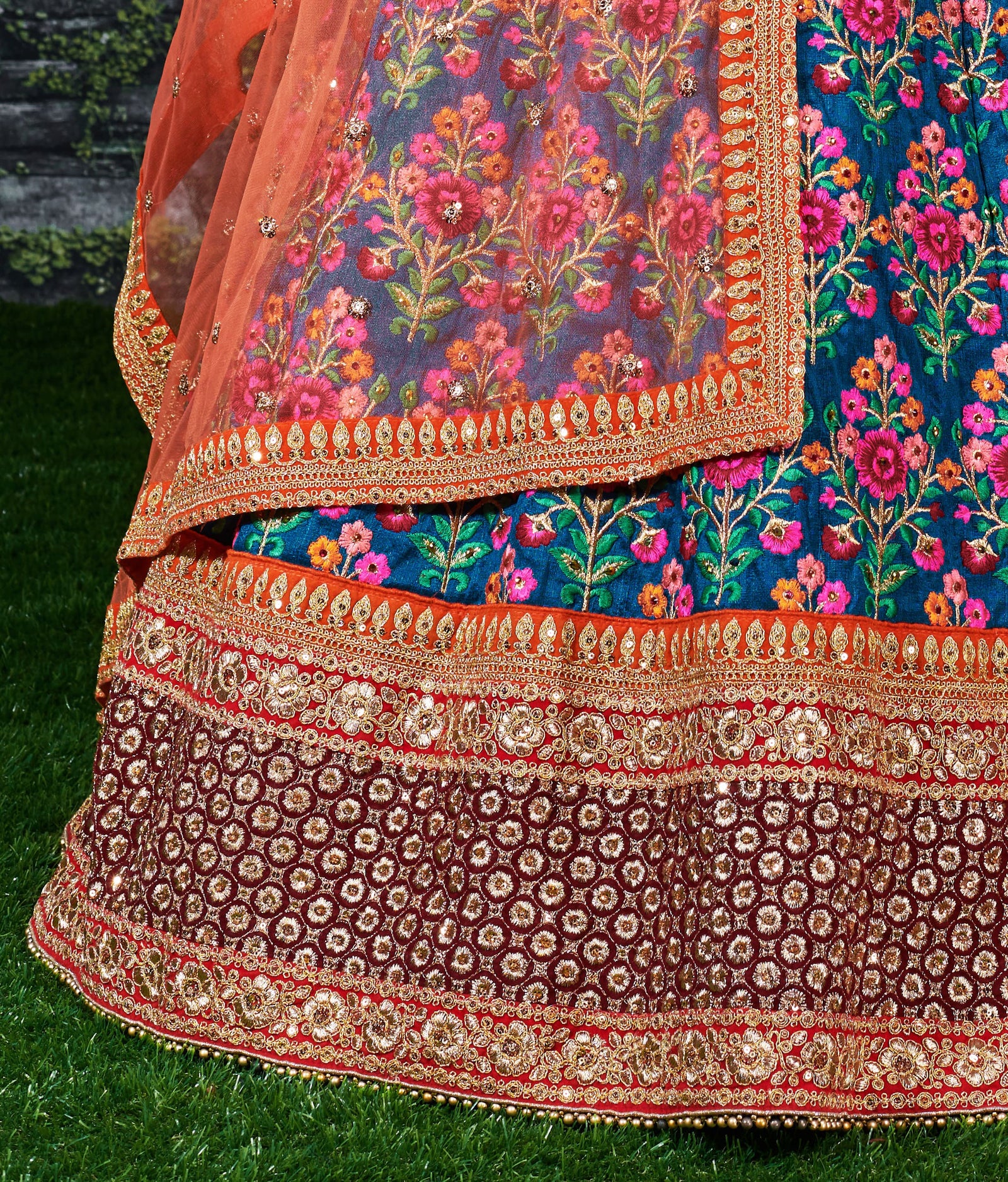 Sapphire Veil Mulbury Silk Bridal Lehenga Choli Set