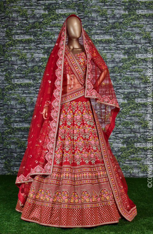 Crimson Heirloom Mulbury Silk Bridal Lehenga Choli