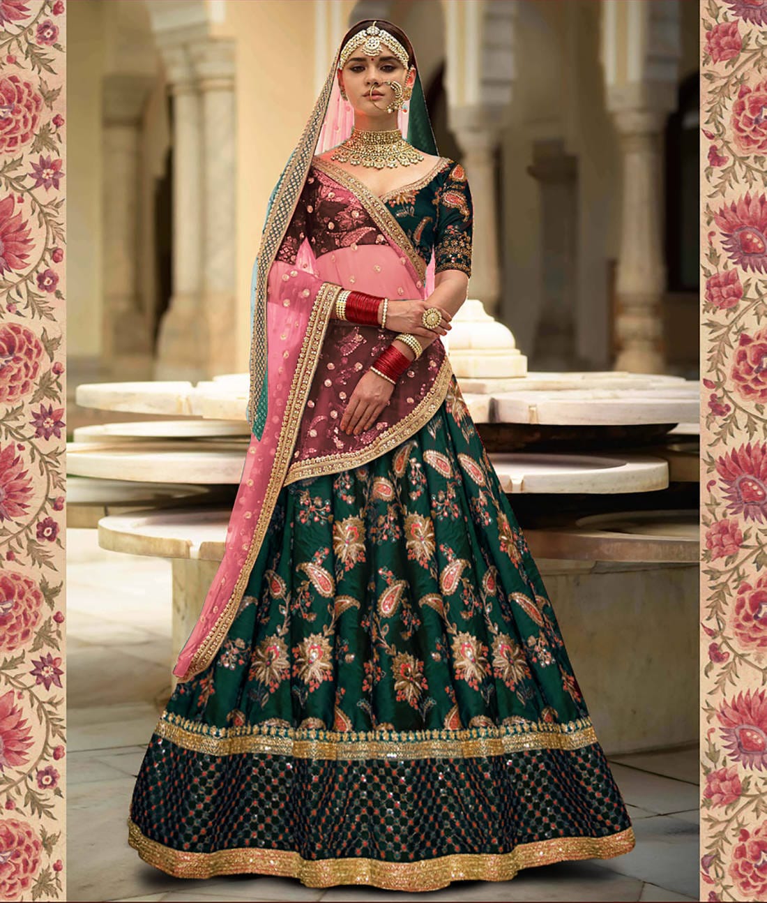 Emerald Vanya Taffeta Silk Bridal Lehenga Choli