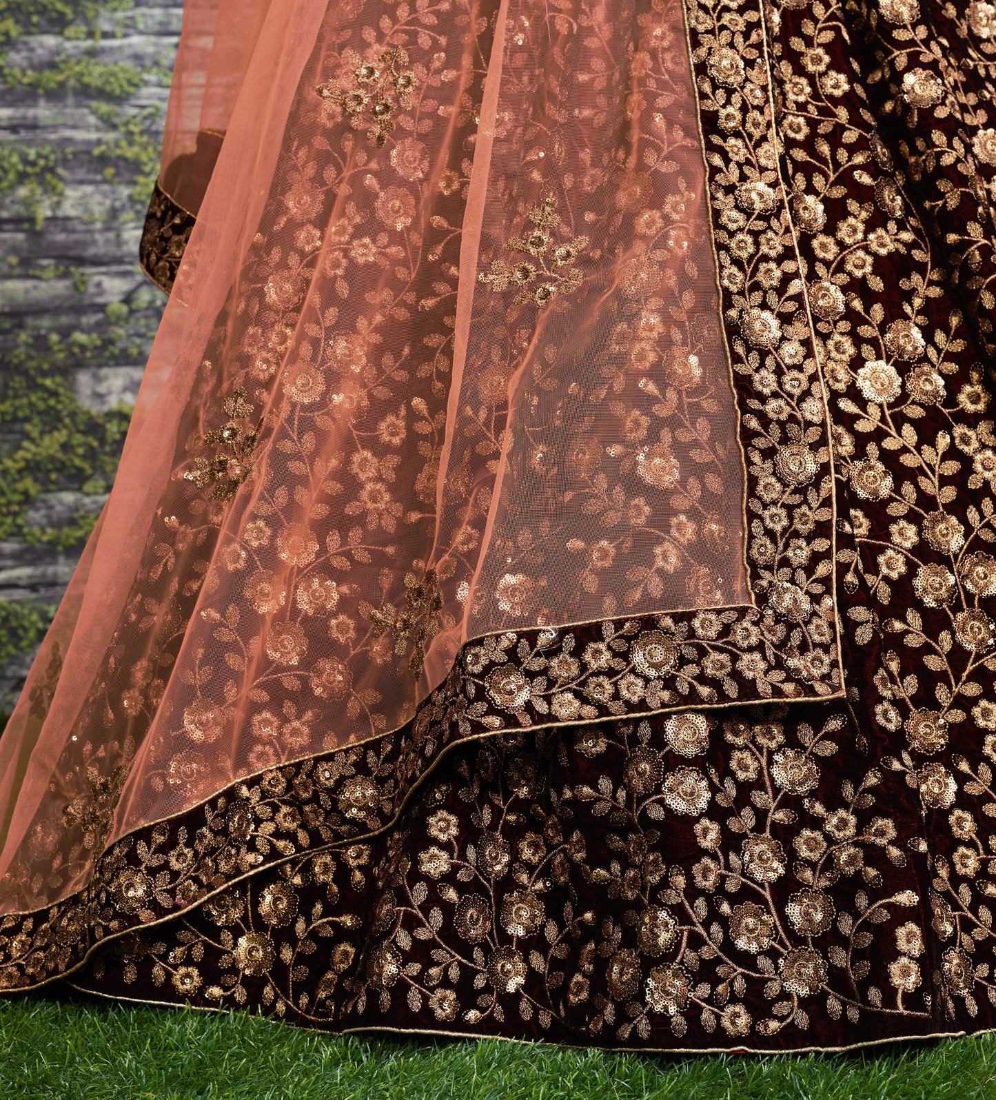 Midnight Blossom Velvet Bridal Lehenga Set
