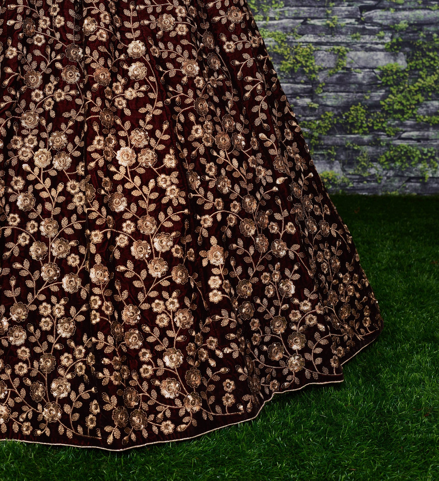 Midnight Blossom Velvet Bridal Lehenga Set