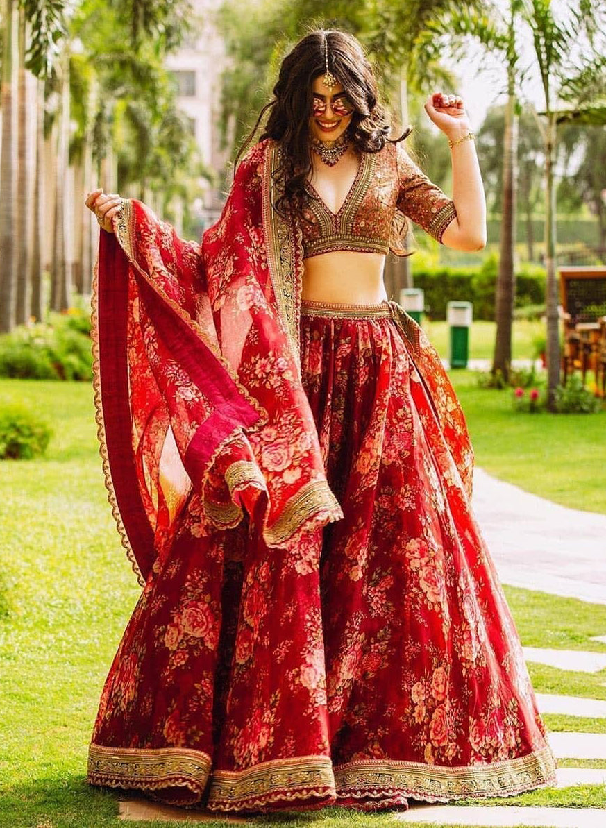 Maroon Florenza Organza Lehenga Set