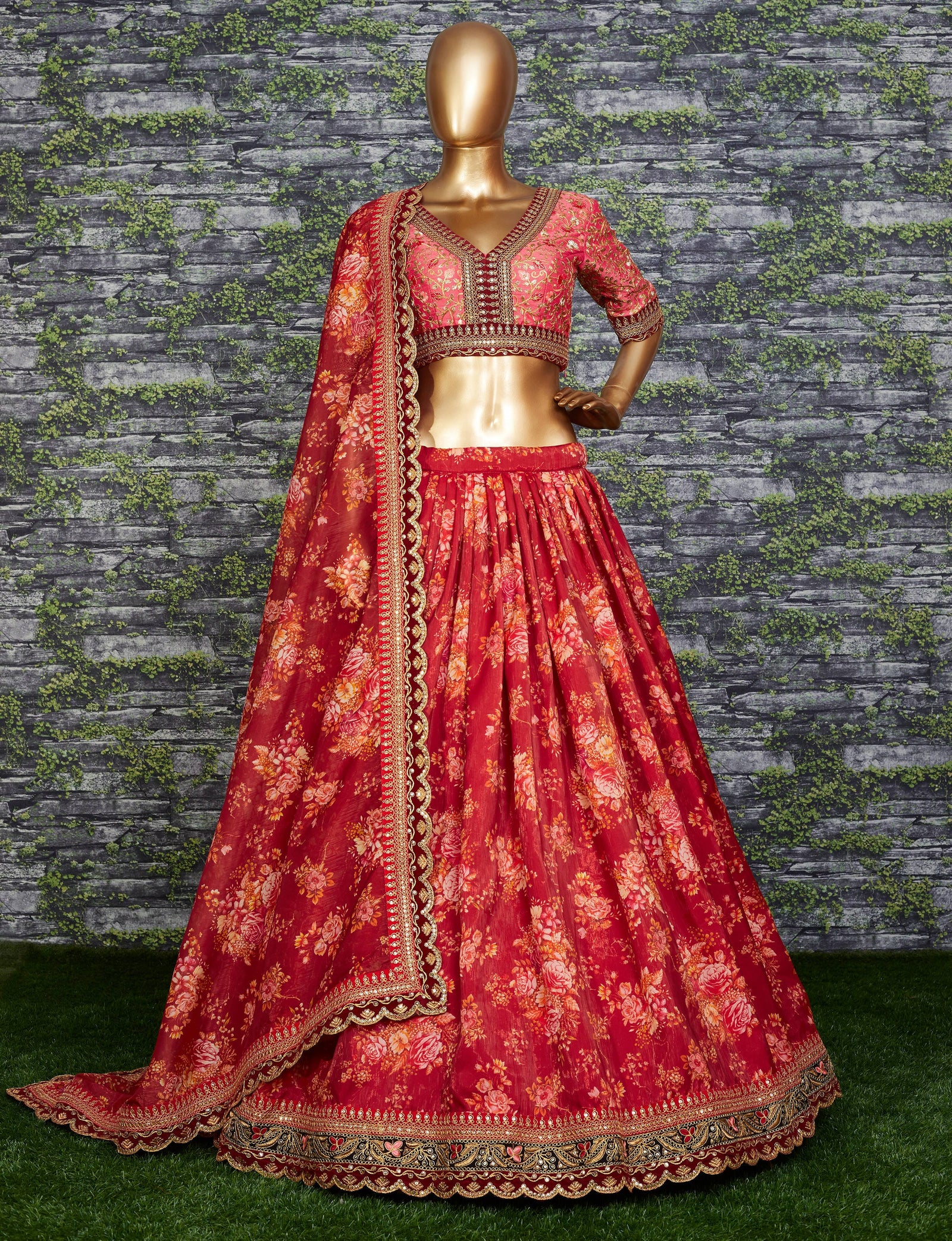 Maroon Florenza Organza Lehenga Set