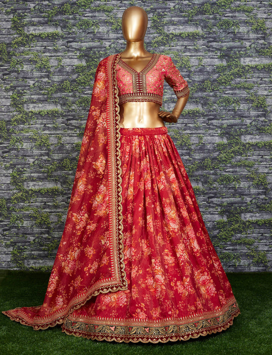 Maroon Florenza Organza Lehenga Set