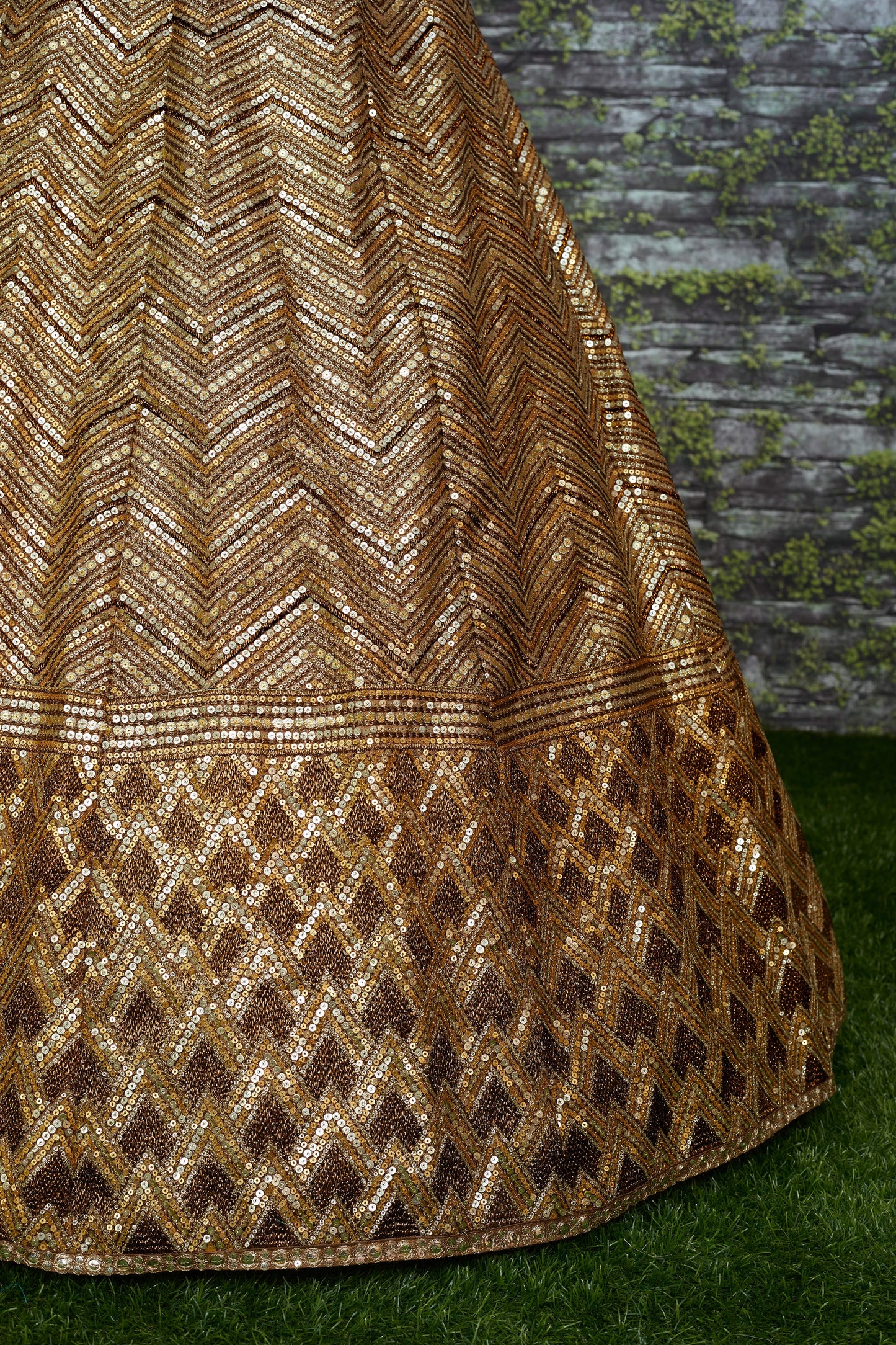 Golden Mocha Slub Silk Embroidered Lehenga Choli Set