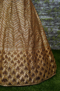 Golden Mocha Slub Silk Embroidered Lehenga Choli Set