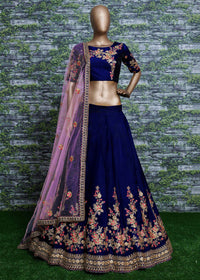 Royal Sapphire Bloom Taffeta Silk Lehenga Choli Set